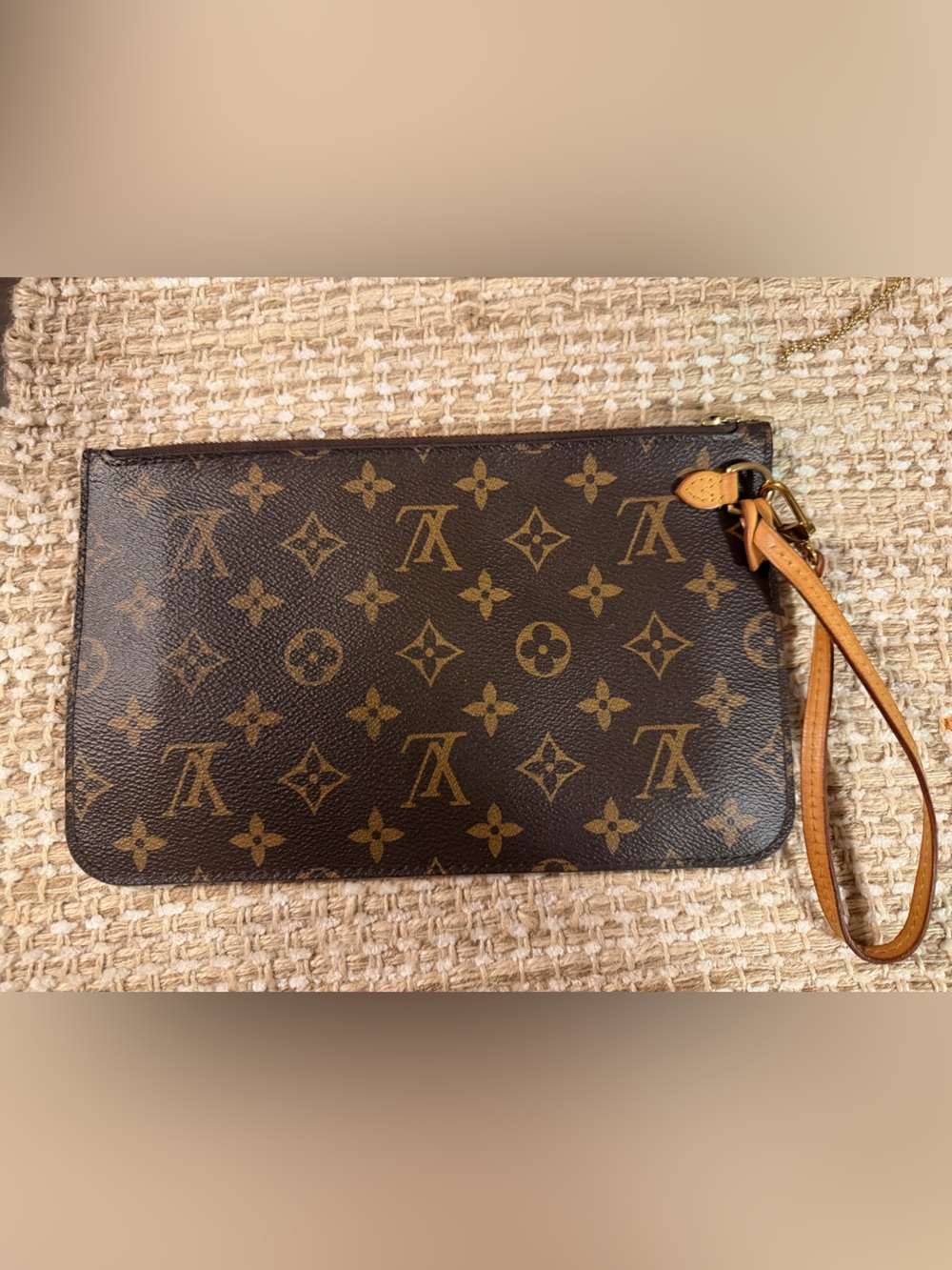 Louis Vuitton Brown Monogram Canvas Wristlet Pouch with Vachetta Strap